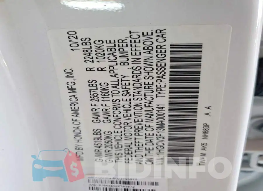 1HGCV3F13MA000141 Photo# 12
