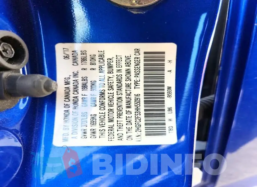 2HGFC2F53HH550916 Photo# 13