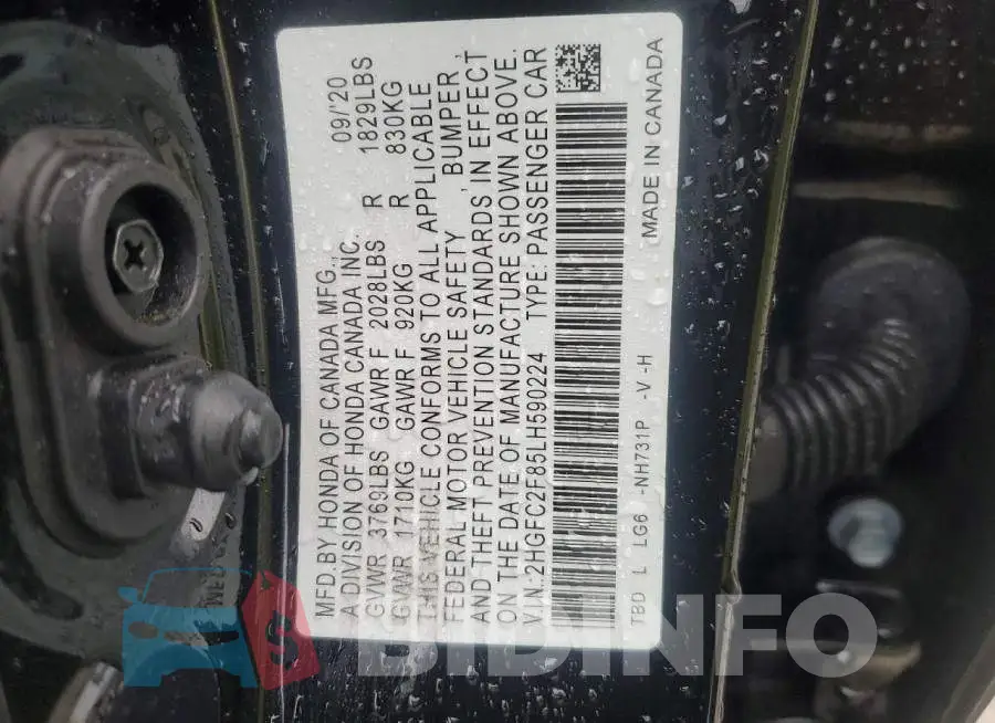 2HGFC2F85LH590224 Photo# 12