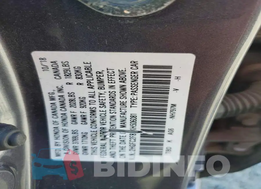 2HGFC2F89KH506081 Photo# 12