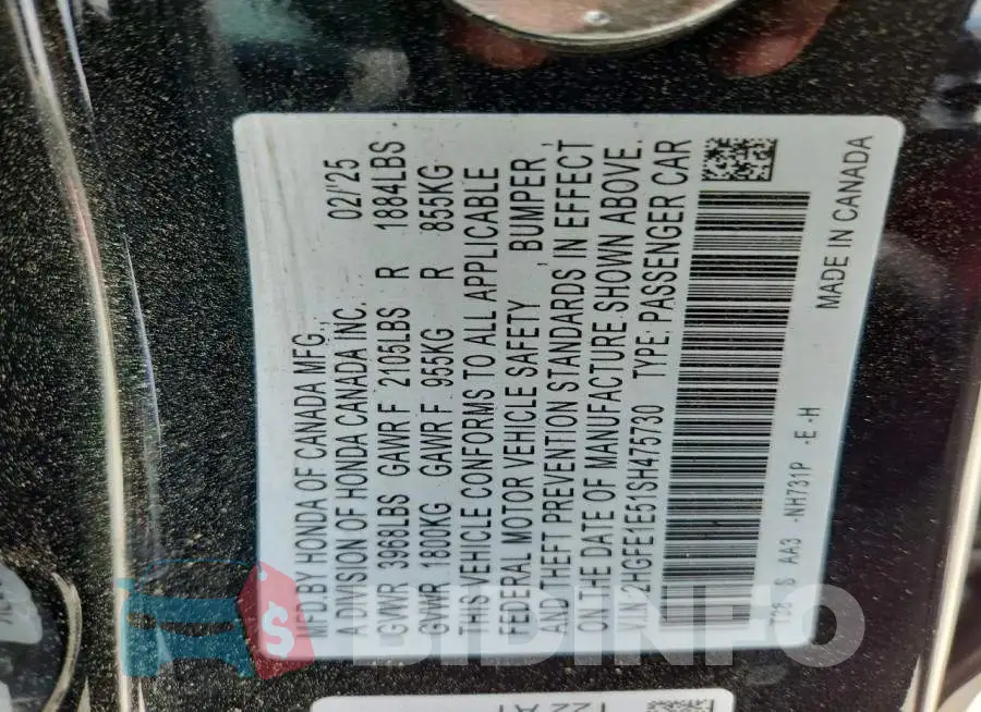 2HGFE1E51SH475730 Photo# 12