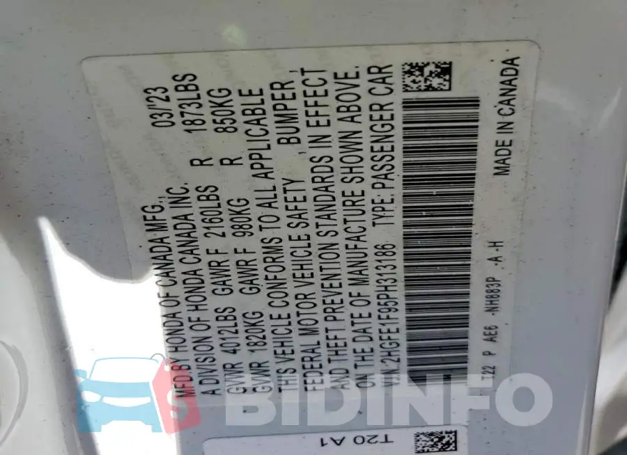 2HGFE1F95PH313186 Photo# 12