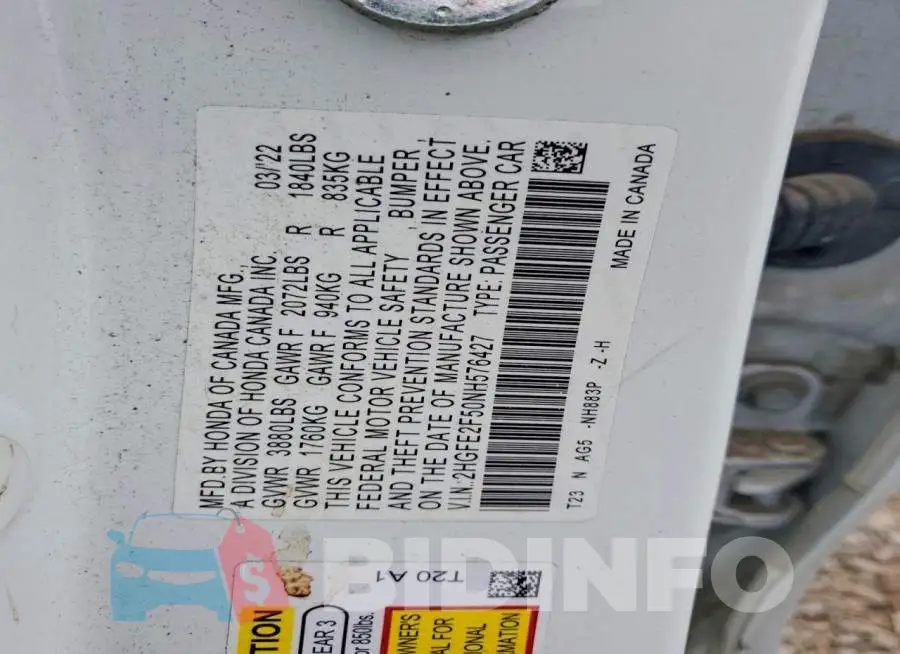 2HGFE2F50NH576427 Photo# 12