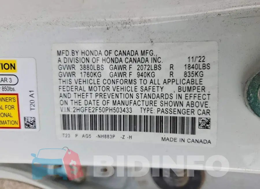 2HGFE2F50PH503433 Photo# 12