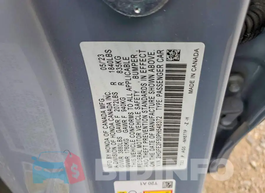 2HGFE2F50PH548372 Photo# 12