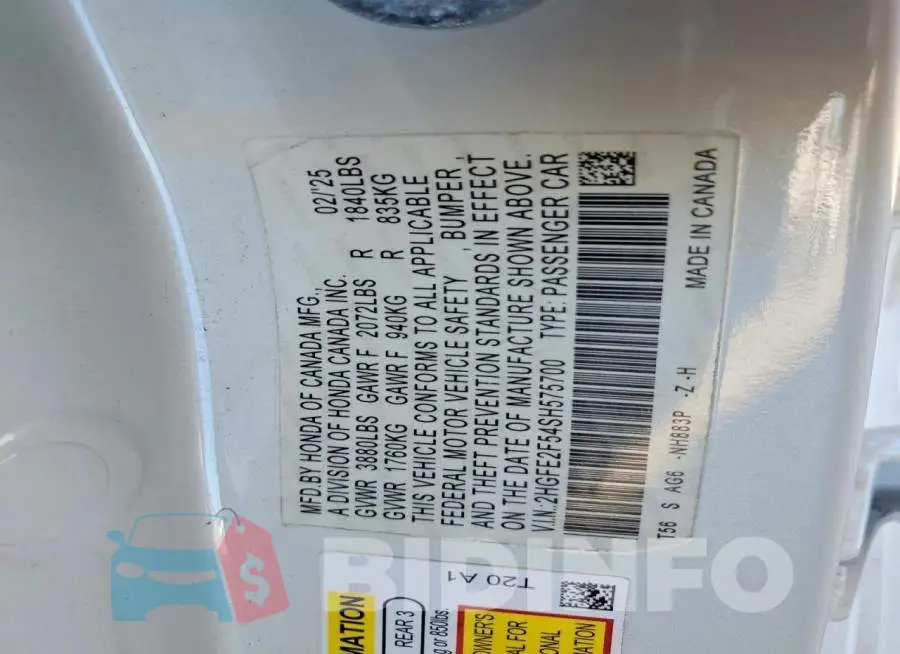 2HGFE2F54SH575700 Photo# 12