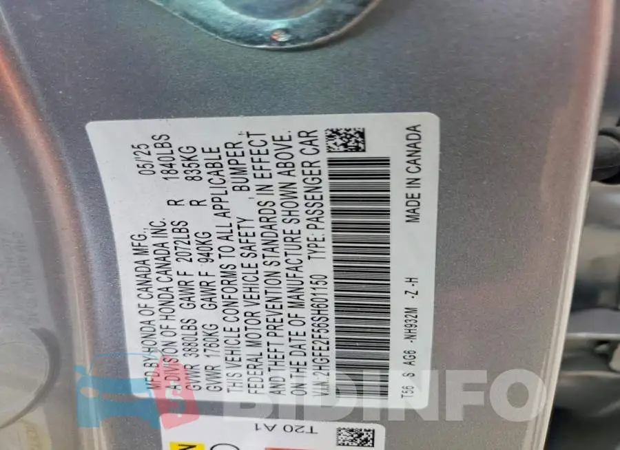 2HGFE2F56SH601150 Photo# 12