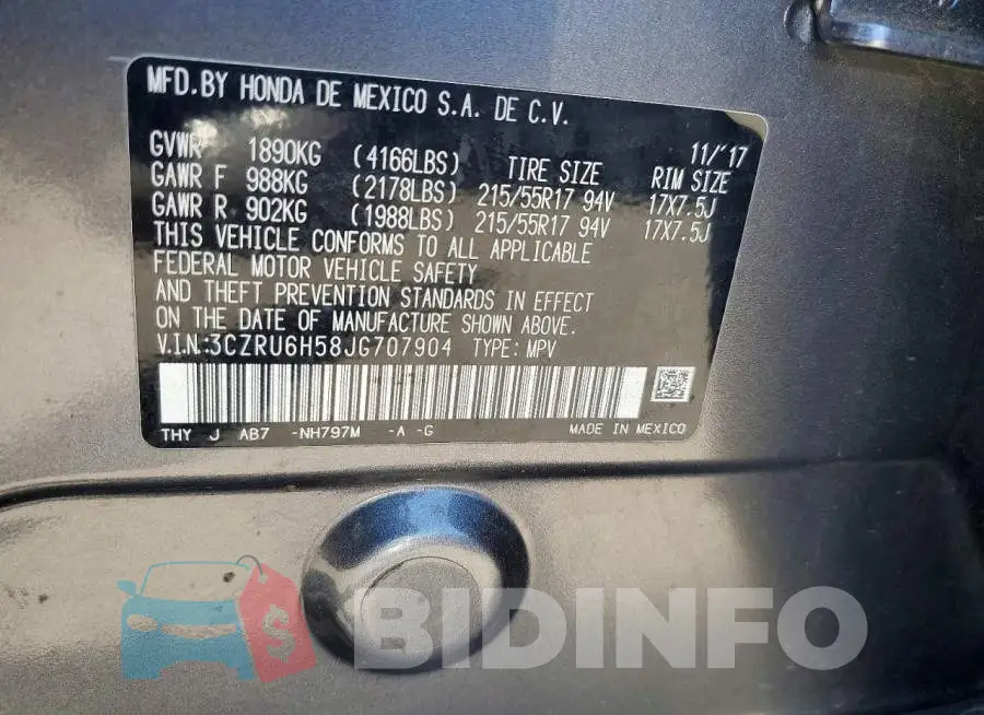3CZRU6H58JG707904 Photo# 12