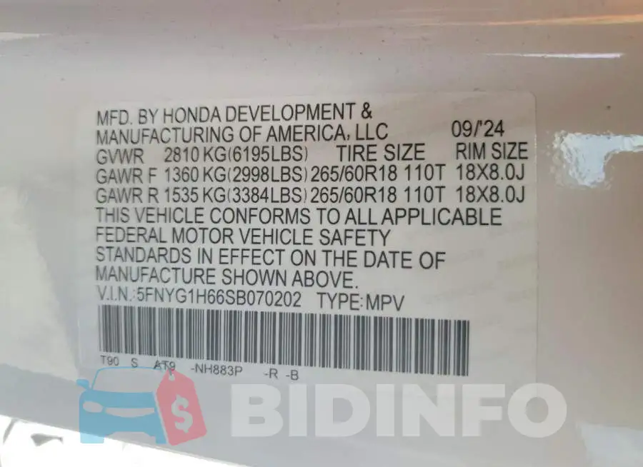 5FNYG1H66SB070202 Photo# 13