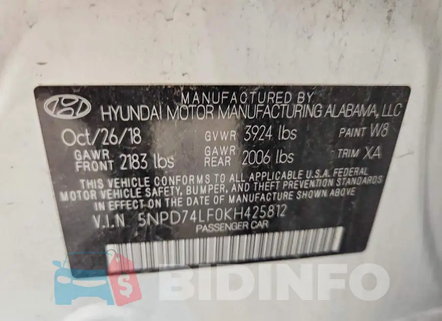 5NPD74LF0KH425812 Photo# 12