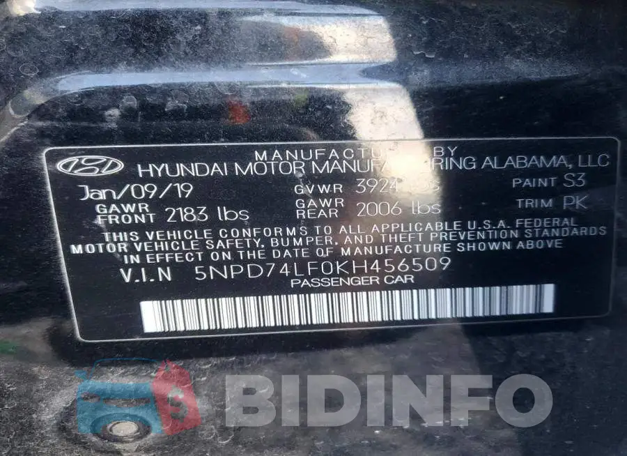 5NPD74LF0KH456509 Photo# 13