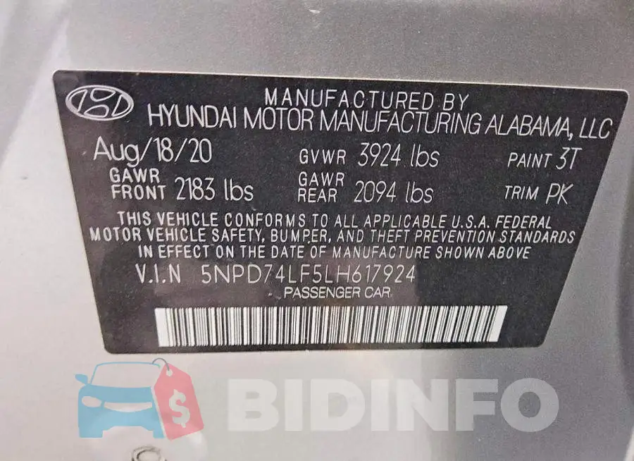 5NPD74LF5LH617924 Photo# 13