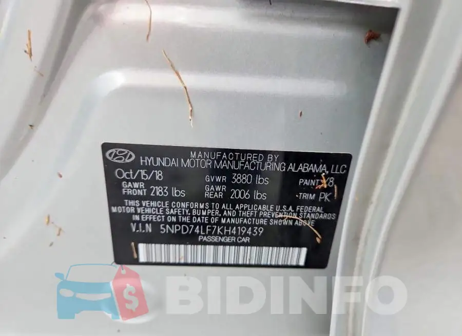 5NPD74LF7KH419439 Photo# 12