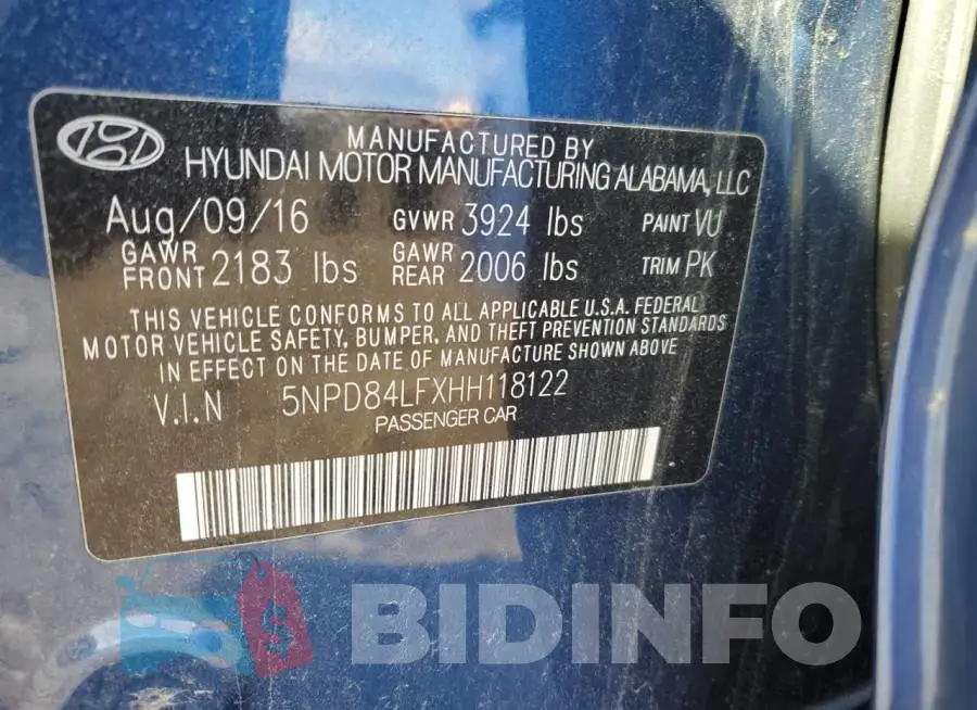 5NPD84LFXHH118122 Photo# 12