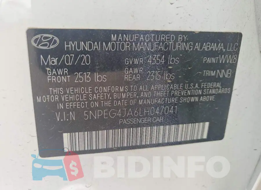 5NPEG4JA6LH047041 Photo# 12