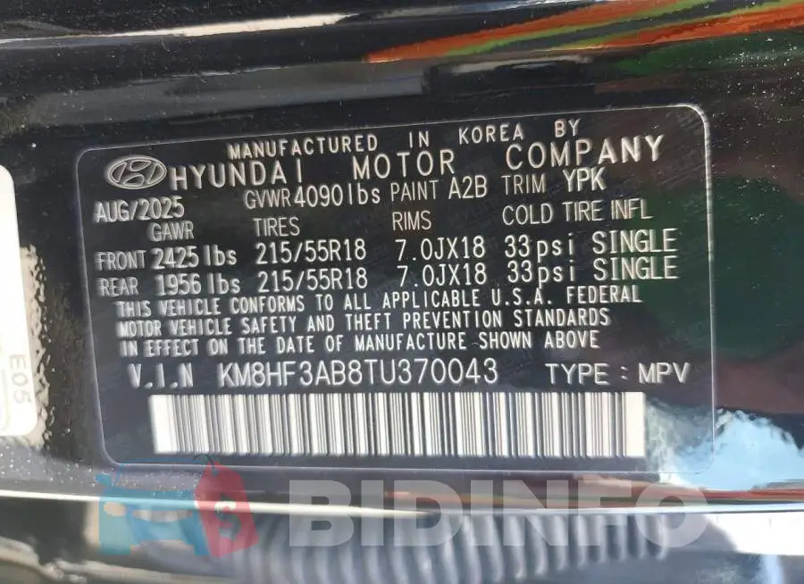 KM8HF3AB8TU370043 Photo# 14