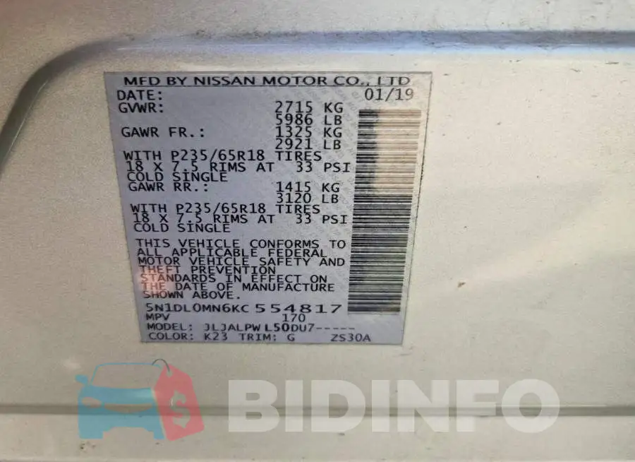 5N1DL0MN6KC554817 Photo# 13