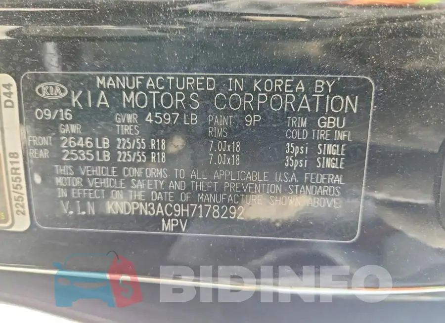 KNDPN3AC9H7178292 Photo# 13