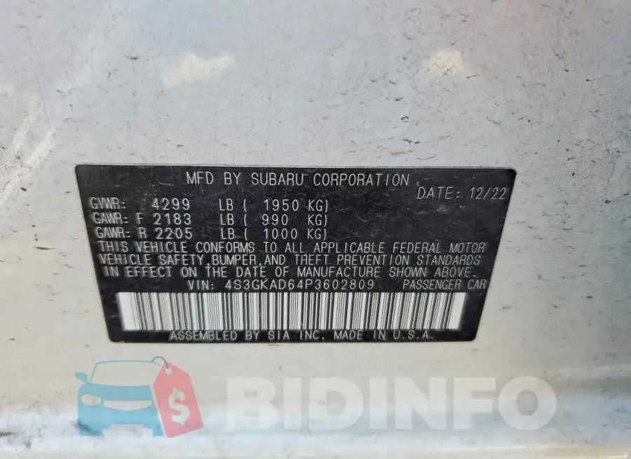 4S3GKAD64P3602809 Photo# 12