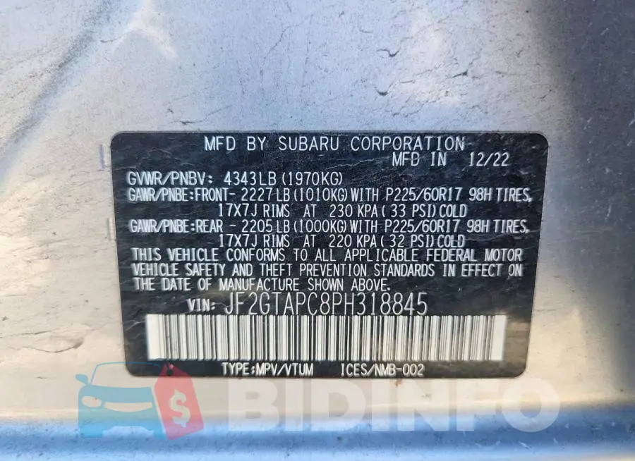 JF2GTAPC8PH318845 Photo# 12