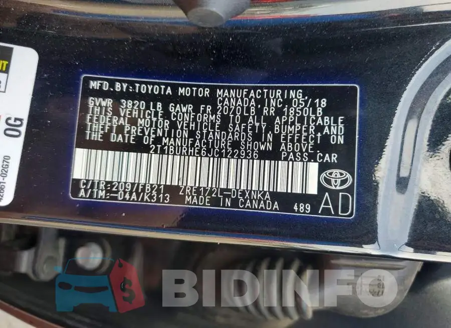 2T1BURHE6JC122936 Photo# 12