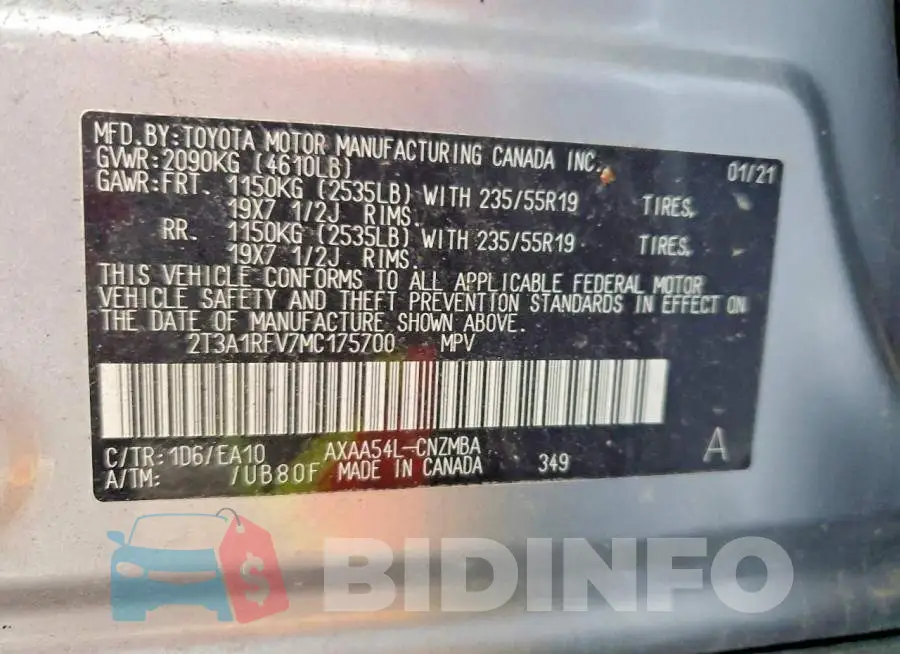 2T3A1RFV7MC175700 Photo# 13