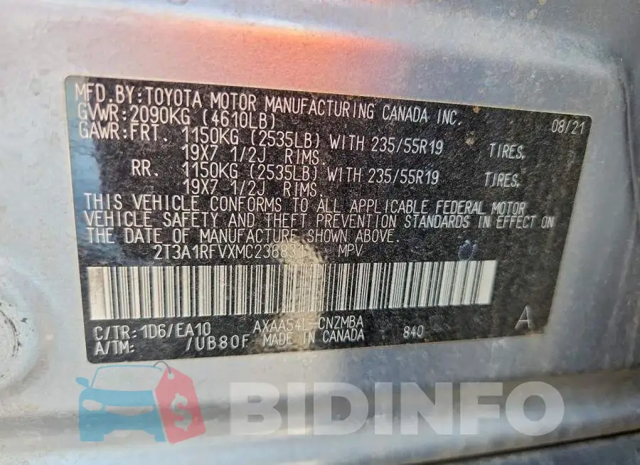 2T3A1RFVXMC236831 Photo# 12