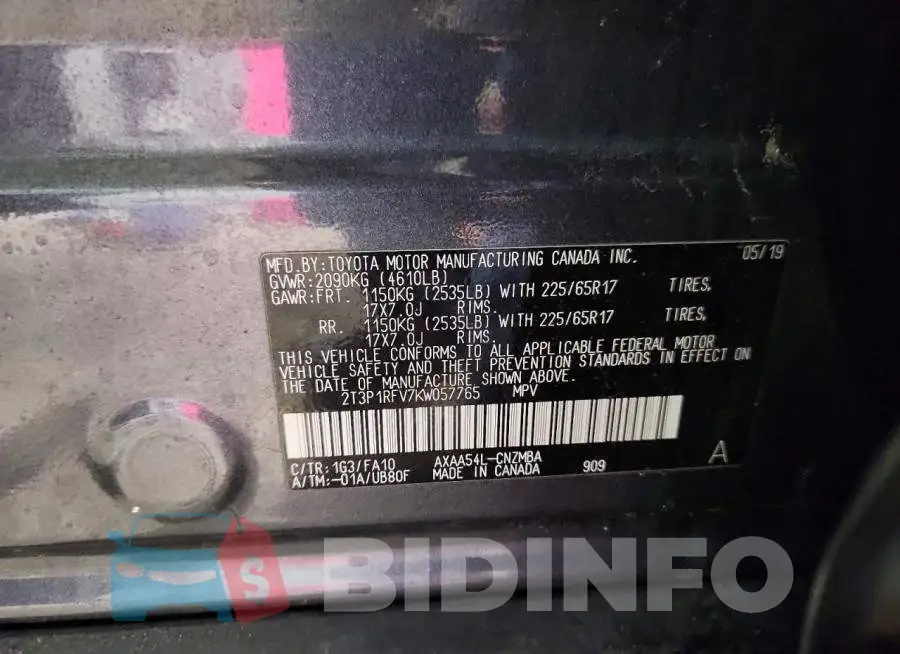 2T3P1RFV7KW057765 Photo# 12