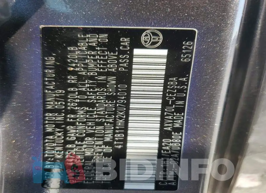 4T1B11HK2KU794010 Photo# 12