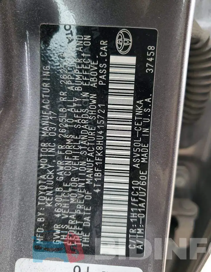 4T1BF1FK8HU415721 Photo# 12