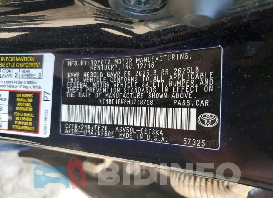 4T1BF1FK8HU718708 Photo# 12
