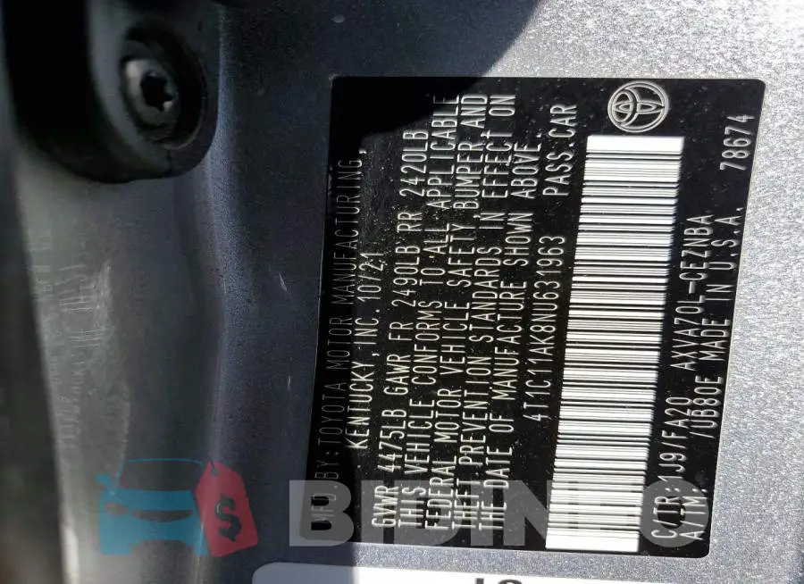 4T1C11AK8NU631963 Photo# 12