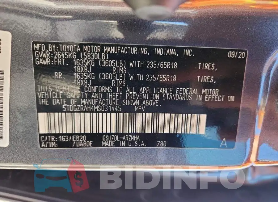 5TDGZRAH4MS031445 Photo# 13