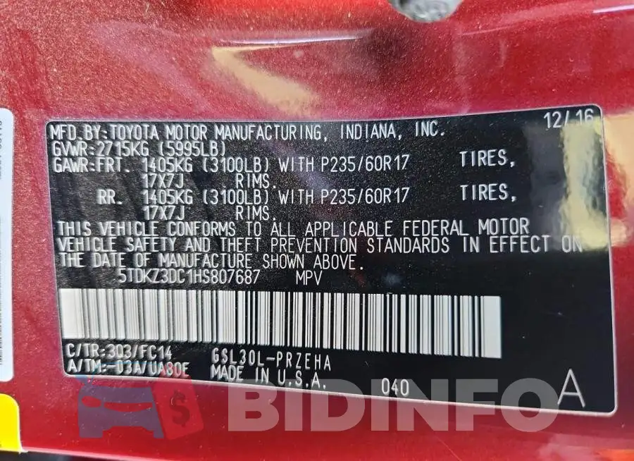 5TDKZ3DC1HS807687 Photo# 13