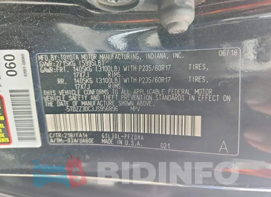 5TDZZ3DC3JS956896 Photo# 13