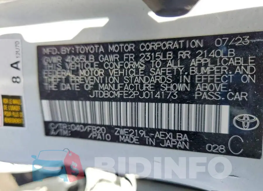 JTDBCMFE2PJ014173 Photo# 13