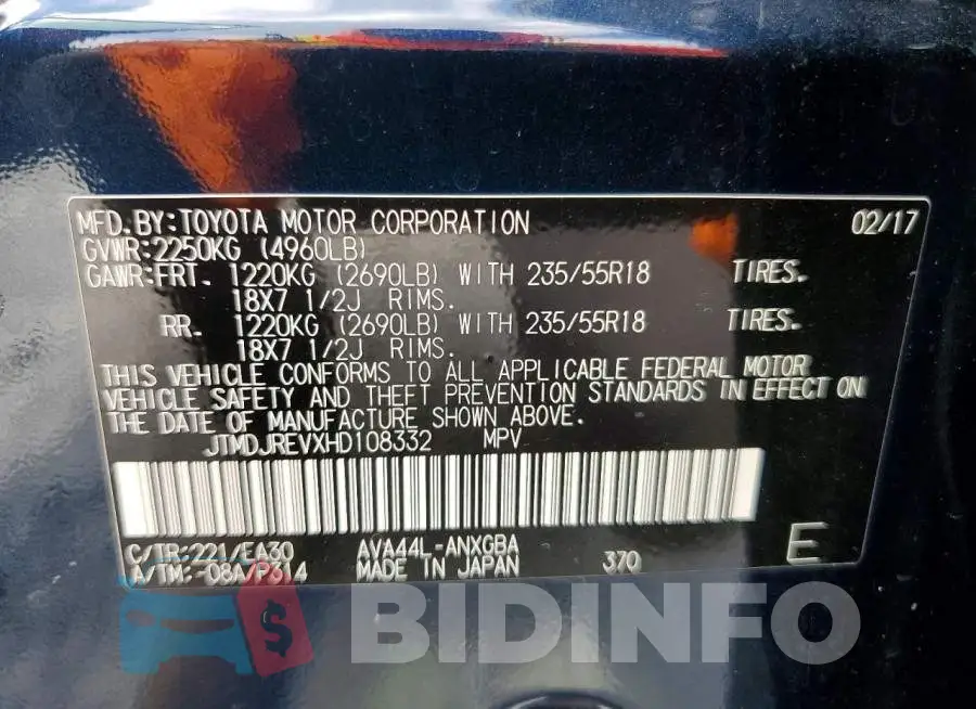 JTMDJREVXHD108332 Photo# 13