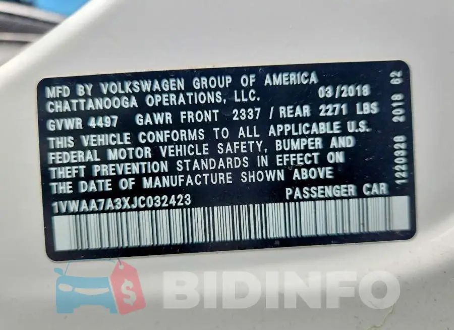 1VWAA7A3XJC032423 Photo# 12