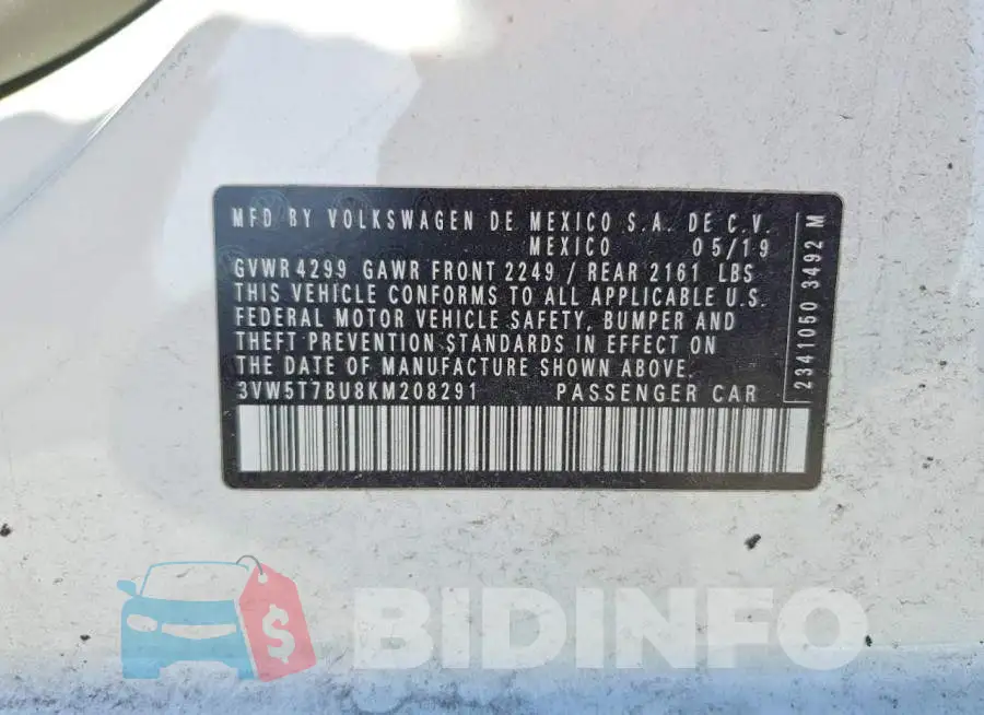 3VW5T7BU8KM208291 Photo# 12