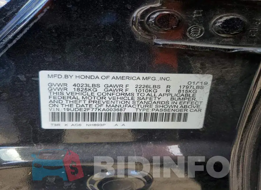 19UDE2F77KA003687 Photo# 12