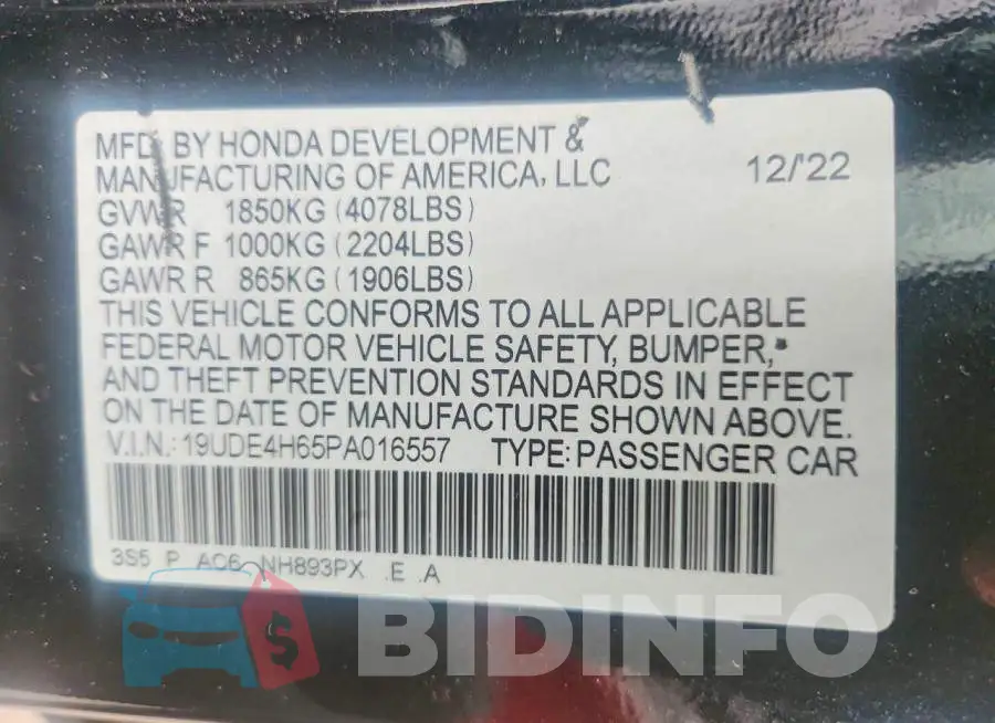 19UDE4H65PA016557 Photo# 12