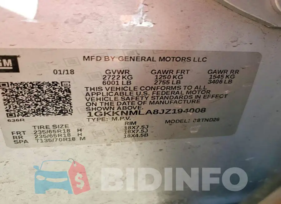1GKKNMLA8JZ194008 Photo# 14
