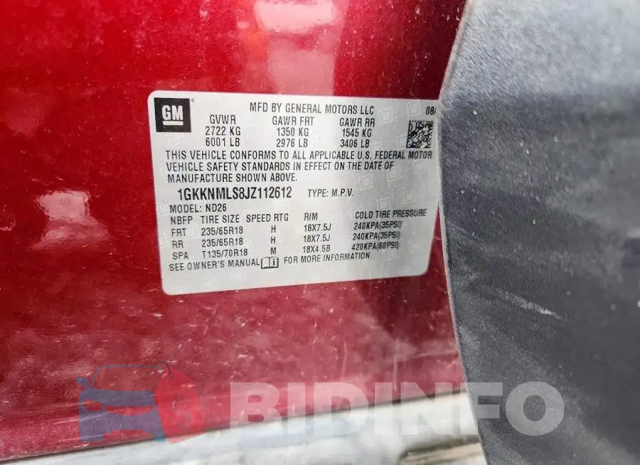 1GKKNMLS8JZ112612 Photo# 12