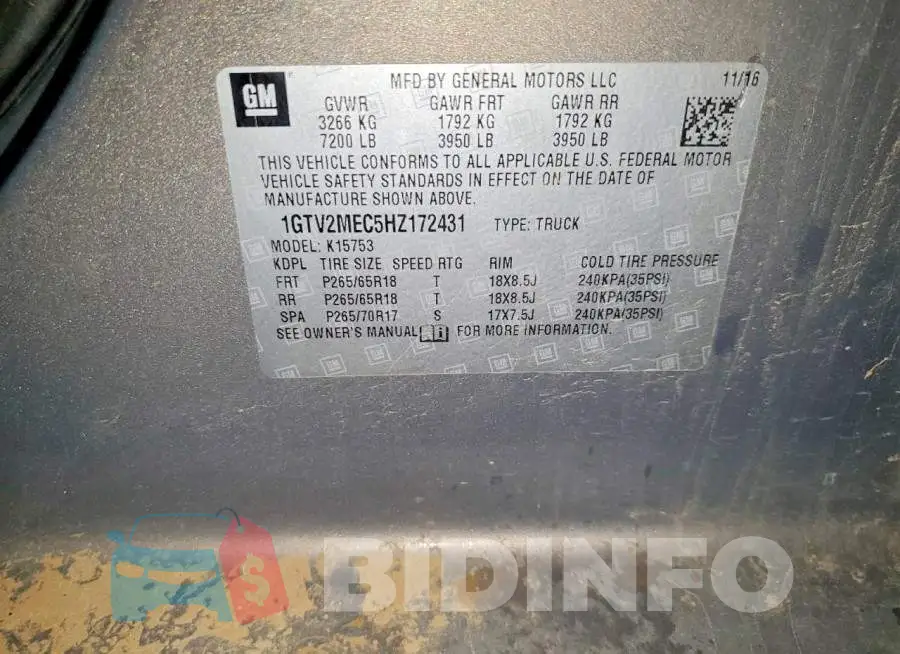 1GTV2MEC5HZ172431 Photo# 12