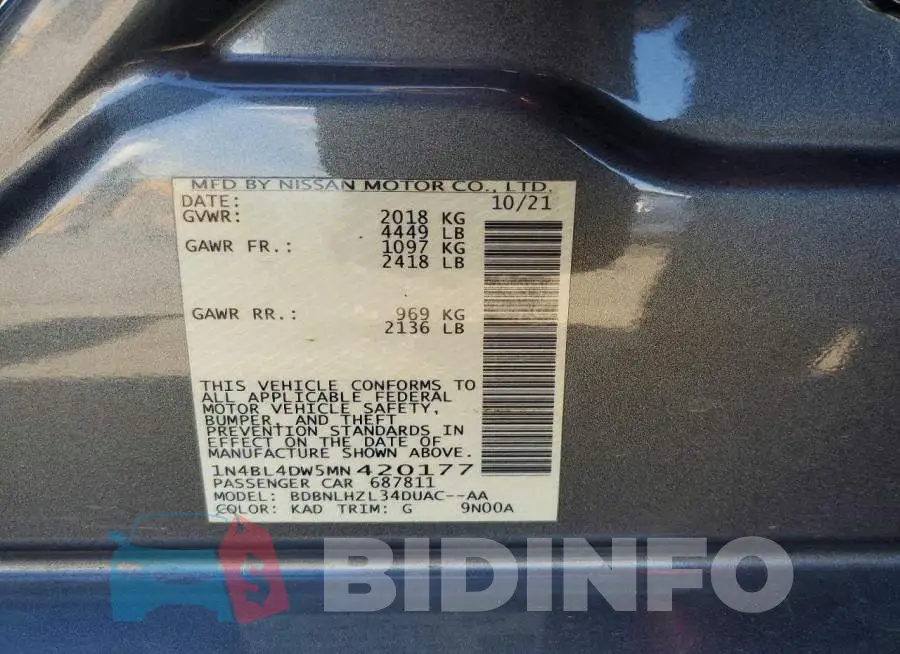 1N4BL4DW5MN420177 Photo# 13
