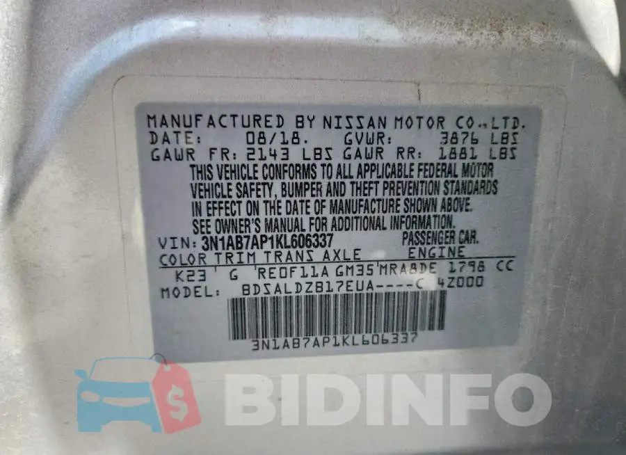 3N1AB7AP1KL606337 Photo# 12