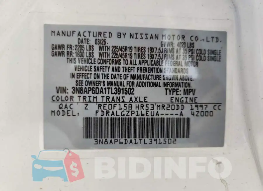 3N8AP6DA1TL391502 Photo# 13