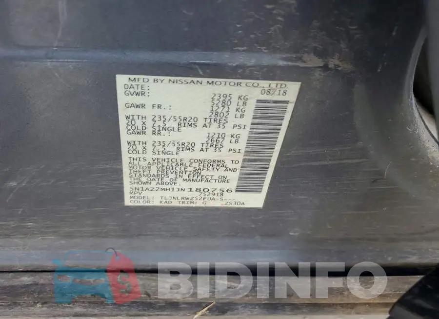 5N1AZ2MH1JN180756 Photo# 14