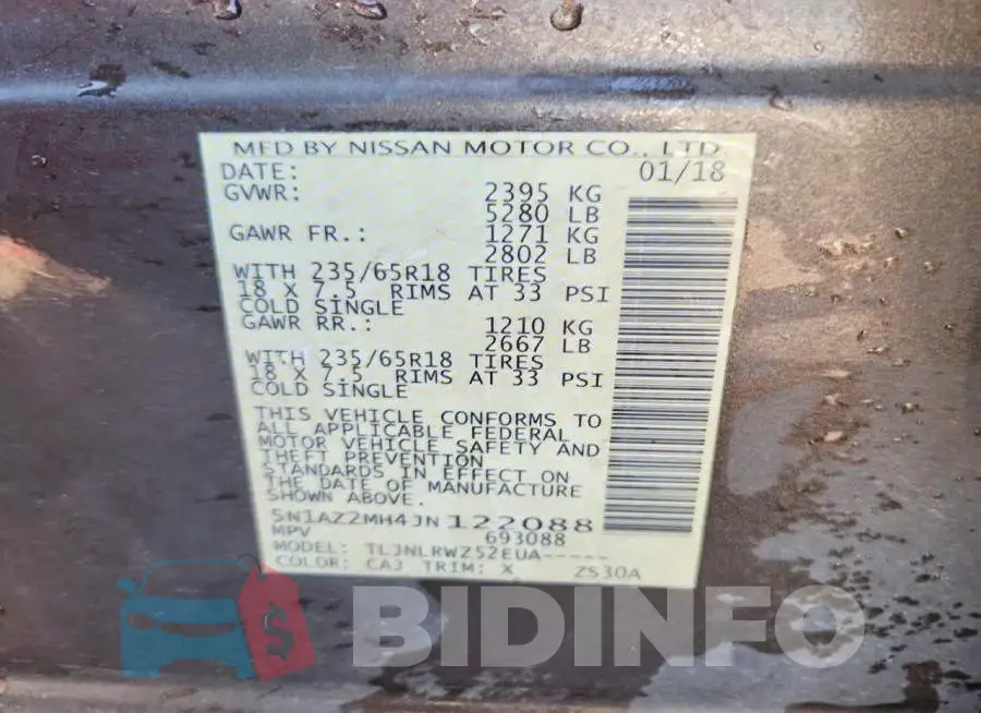 5N1AZ2MH4JN122088 Photo# 12