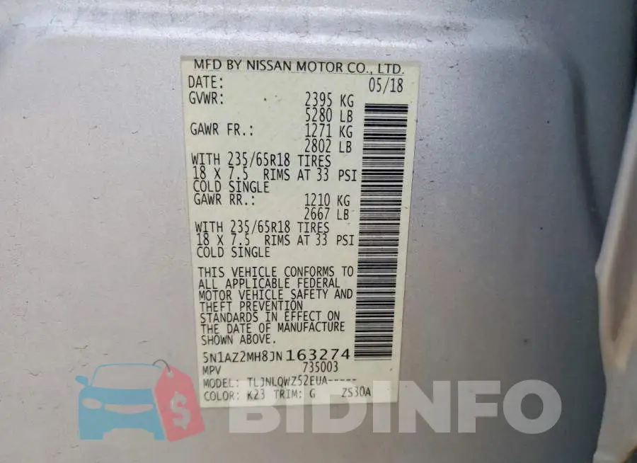 5N1AZ2MH8JN163274 Photo# 12